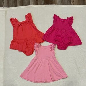 Baby Girl 12 Month Dress Bundle in Coral, Magenta, Pink
